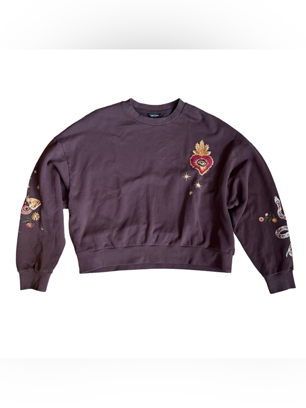 Anthropolgie Driftwood Hallucination Teddy Brown Embroidery Sweatshirt Size S - Picture 4 of 14